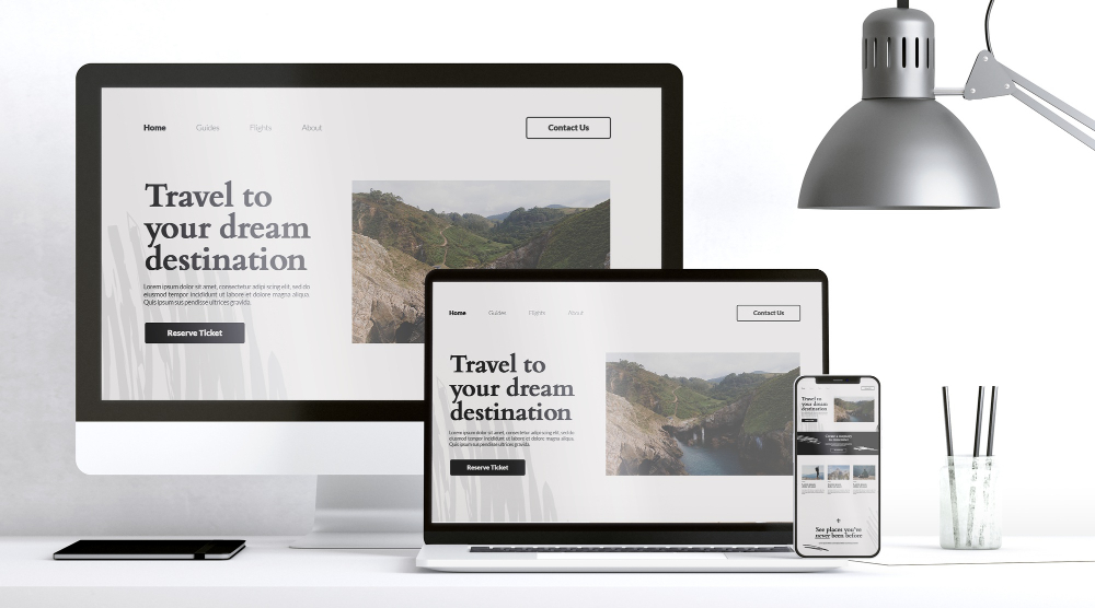 A professional website displayed across desktop, tablet and mobile screens