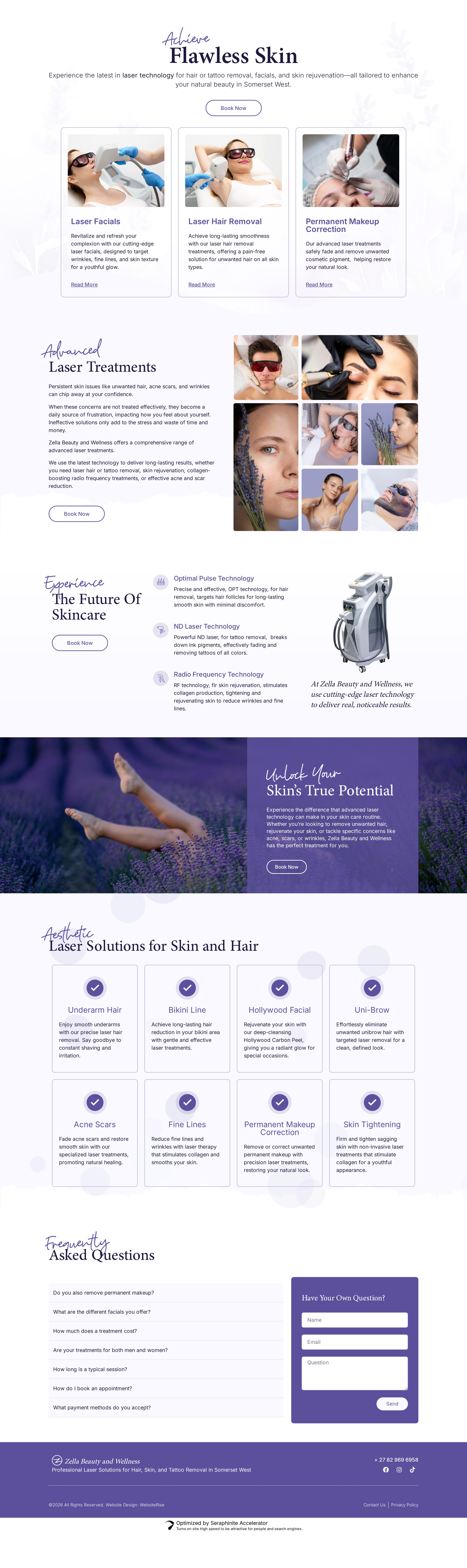 Zella Beauty and Wellness website homepage